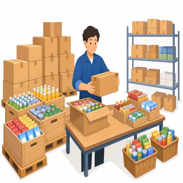 wholesaler（卸売業者・名詞）の覚え方イラスト — wholesaler は whole「まるごと」と sale を見て、『1個ずつではなく箱・ケース・ロット単位で売る人』とイメージすると残りやすい