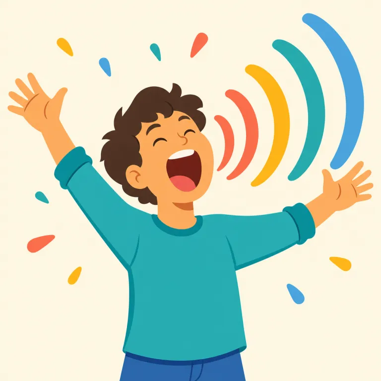 whooping（わっと大声を上げるような・形容詞）の覚え方イラスト — まず基礎の動詞 whoop「わっと叫ぶ・歓声を上げる」を知っておくとつかみやすいです