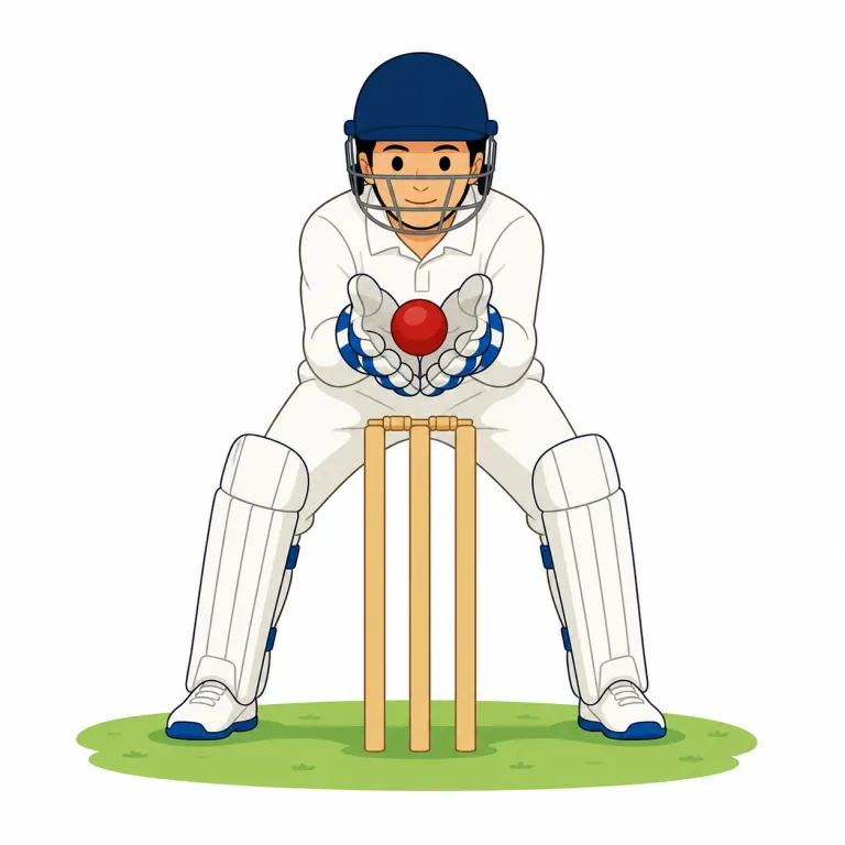 wicketkeeper（ウィケットキーパー（クリケットの捕手）・noun）の覚え方イラスト