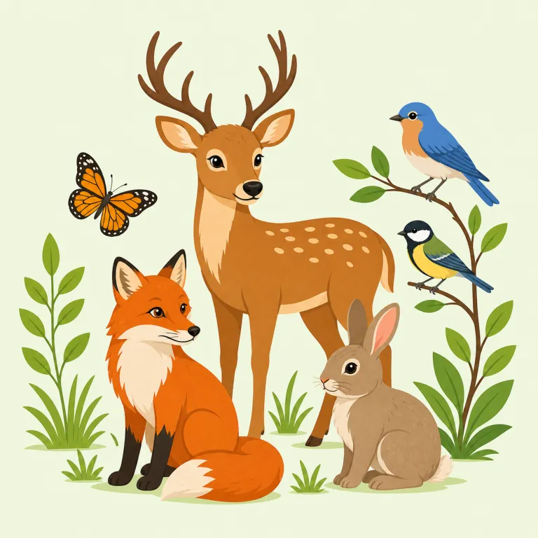 wildlife（野生動物・名詞）の覚え方イラスト — このエントリでは wildlife を「自然界にいる動物のまとまり」として覚えます