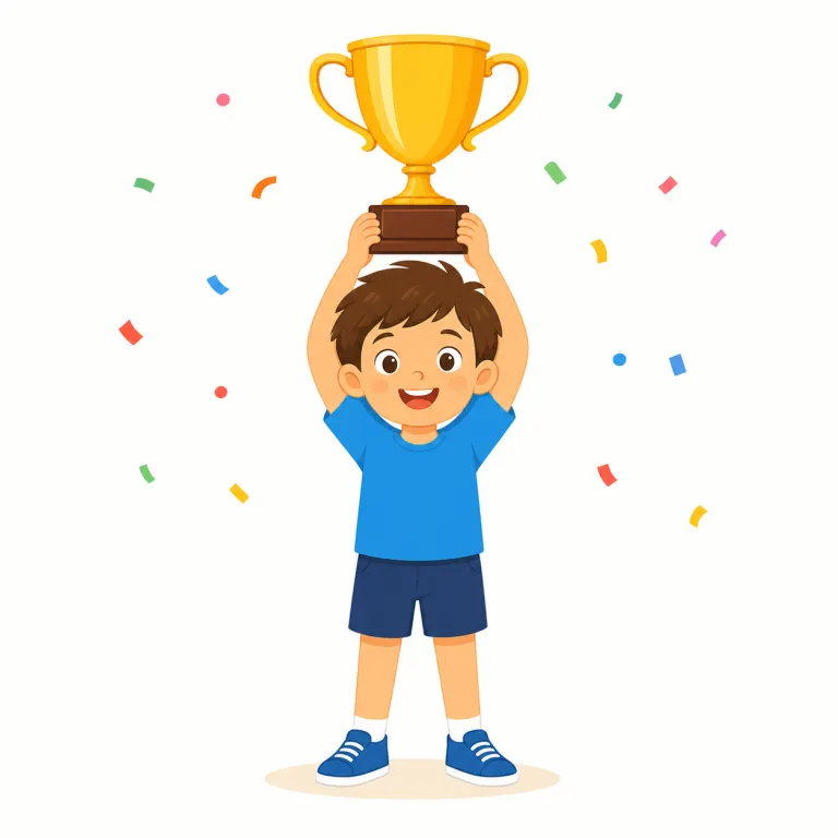 win（勝つ・動詞）の覚え方イラスト — 動詞 win は「勝負のゴールに届く」と考えると使い分けやすいです