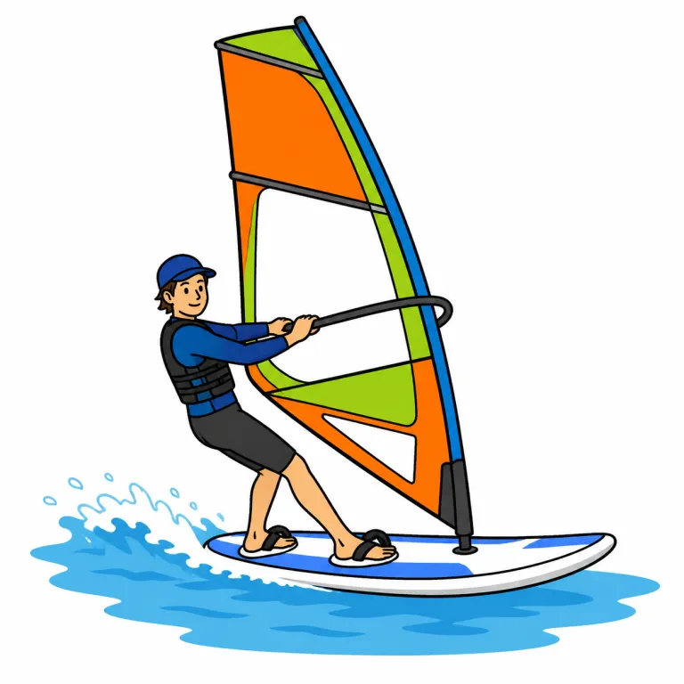 windsurfing（ウィンドサーフィン・noun）の覚え方イラスト