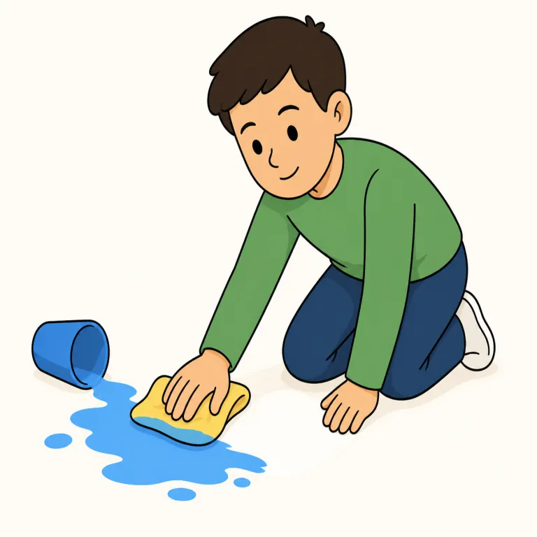wipe up（拭き取る・句動詞）の覚え方イラスト — wipeはまず単体で「さっと拭く」