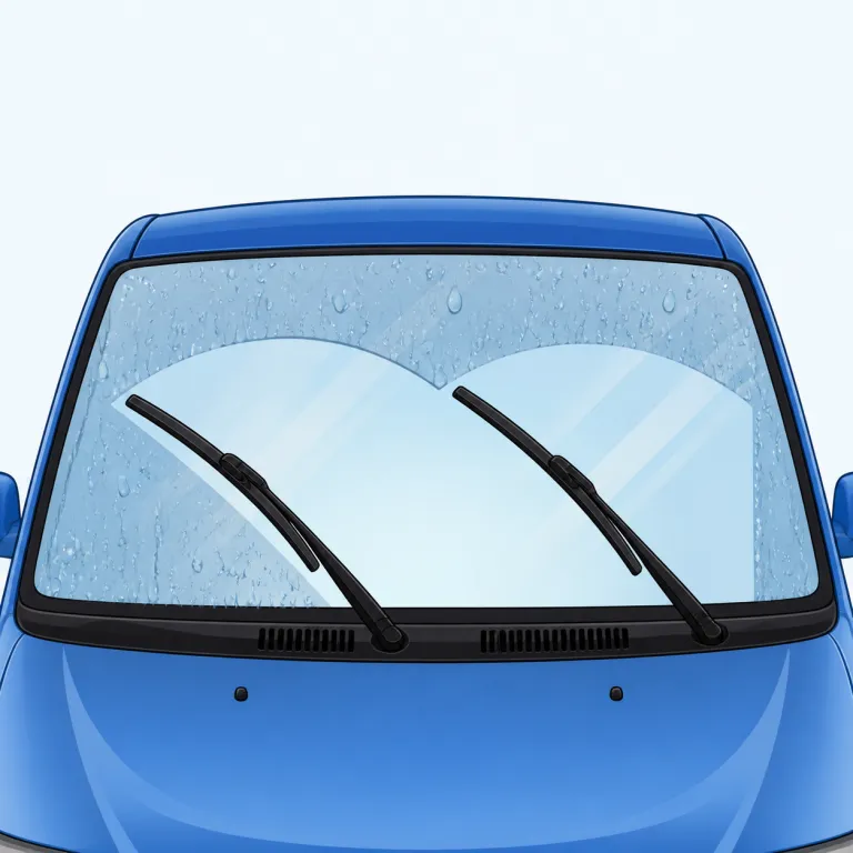 wiper（ワイパー・名詞）の覚え方イラスト — この意味の wiper は、車のガラスについた雨や汚れを払う「ワイパー」という道具を指します