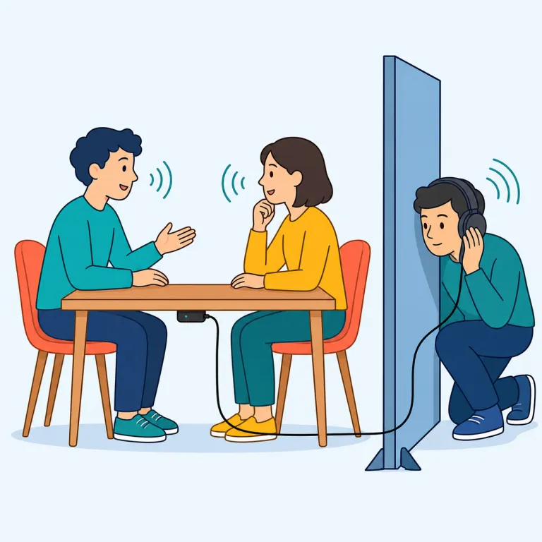 wiretapping（盗聴・名詞）の覚え方イラスト — wire + tapping とまとまりで見ると覚えやすい語です
