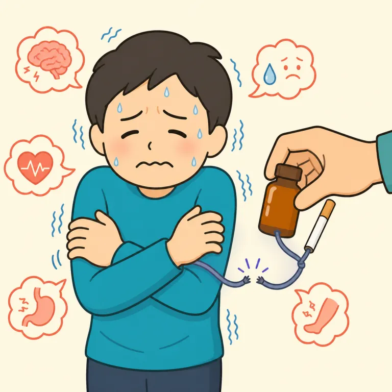 withdrawal（禁断症状・noun）の覚え方イラスト