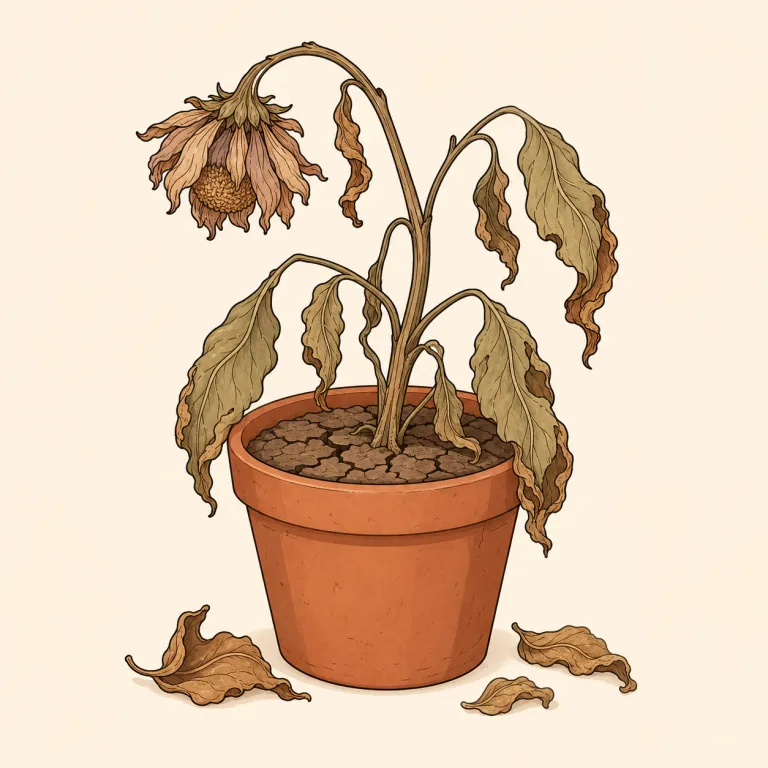 withered（枯れた・形容詞）の覚え方イラスト — まず動詞 wither「しおれる」を芯に置くと覚えやすいです