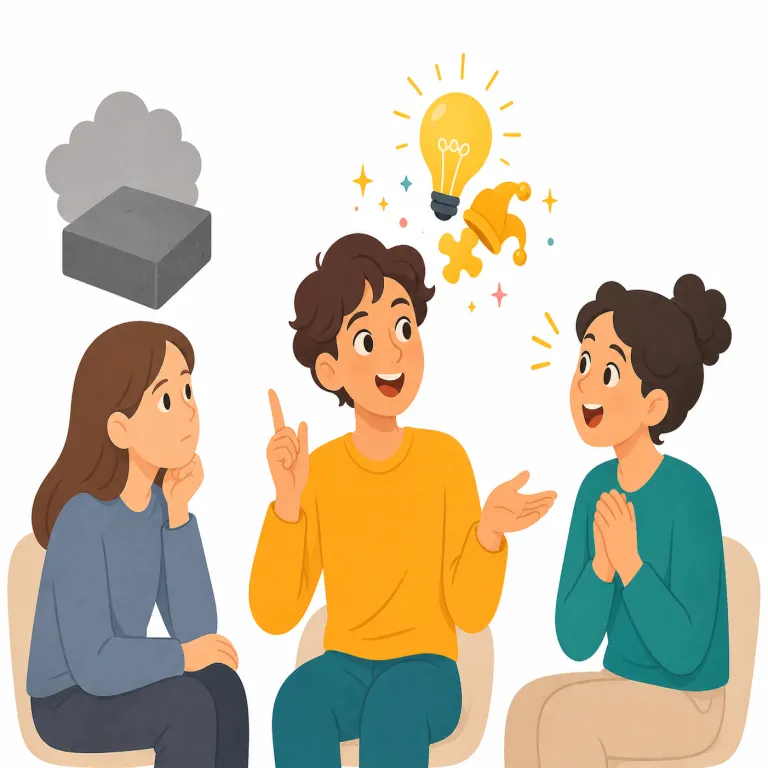 witty（機知に富んだ・形容詞）の覚え方イラスト — funny が「ただ面白い」、smart が「頭がいい」なら、witty はその中間で「頭の回転の速さが会話の面白さとして出る」語