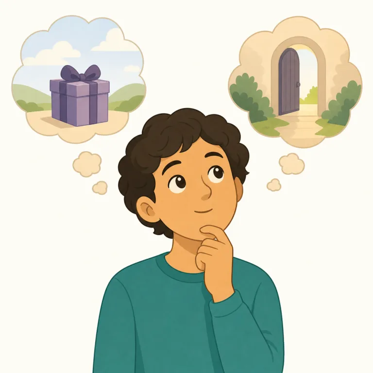 wonder（〜かなと思う・動詞）の覚え方イラスト — 声に出して質問するより前の、心の中の小さな疑問に焦点があります