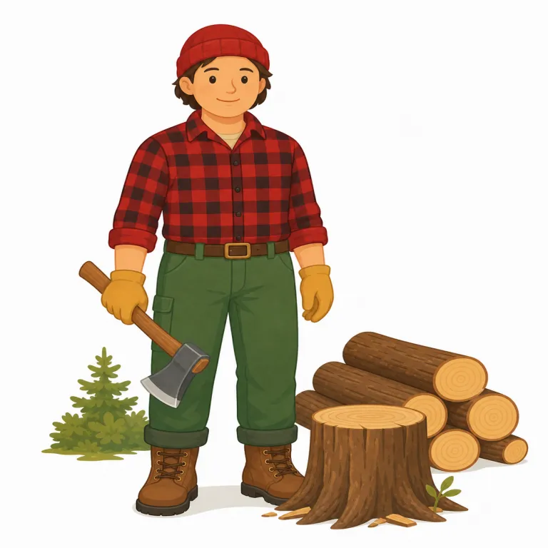 woodcutter（木こり・名詞）の覚え方イラスト — wood + cutter で、そのまま「木を切る人」