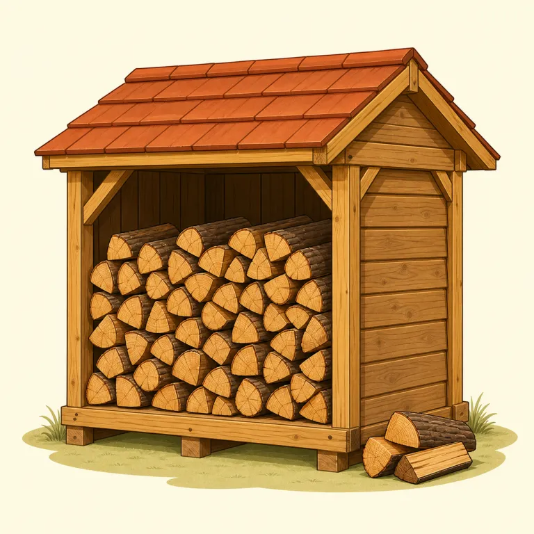 woodhouse（薪小屋・名詞）の覚え方イラスト — wood と house の直結で覚えるより、greenhouse（温室）や doghouse（犬小屋）、warehouse（倉庫）と同じ「X を入れておく場所」という型で押さえる…