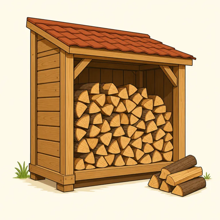 woodshed（薪小屋・名詞）の覚え方イラスト — wood と shed を分けて覚えると一気に見える語です