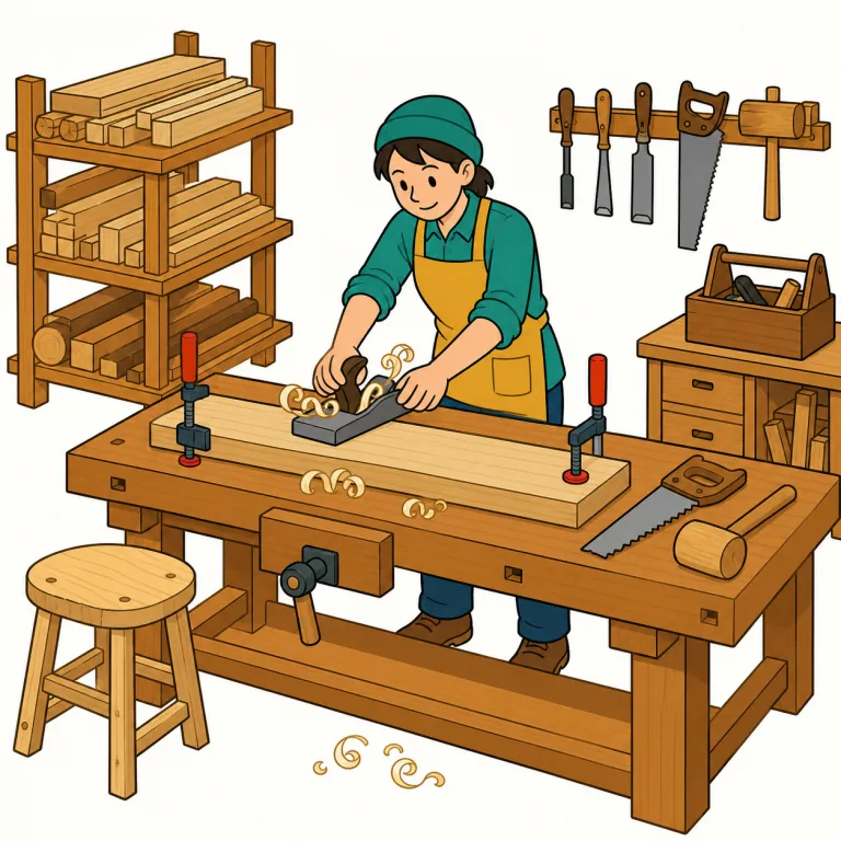 woodshop（木工所・noun）の覚え方イラスト