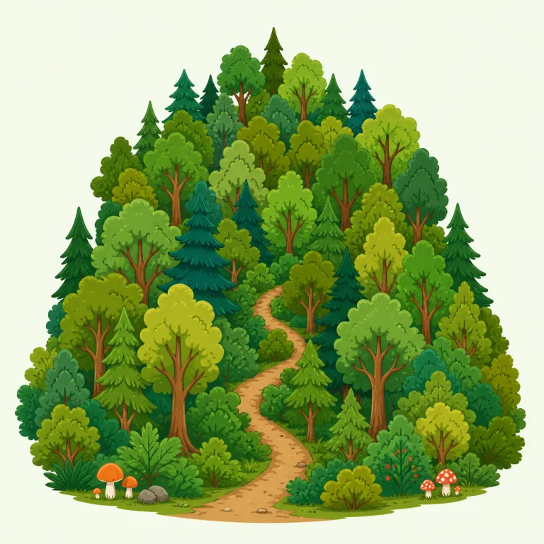 woodsy（森のような・形容詞）の覚え方イラスト — この woodsy は「森の多い」という場所の説明ではなく、森を思わせる雰囲気・香り・内装を表す用法です