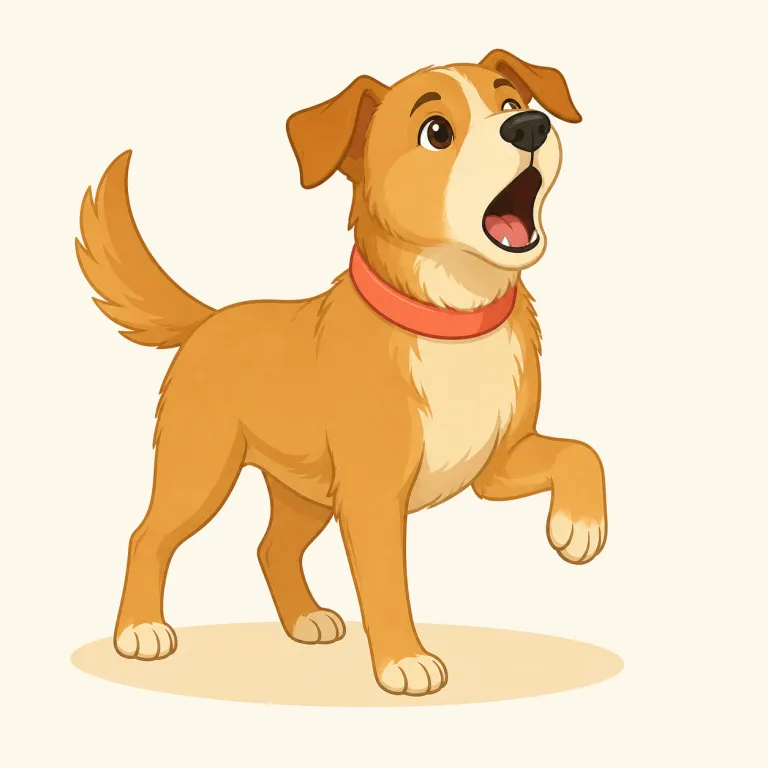 woof（ワンワン）の覚え方イラスト — woof は犬の低めの「ワンワン」という鳴き声