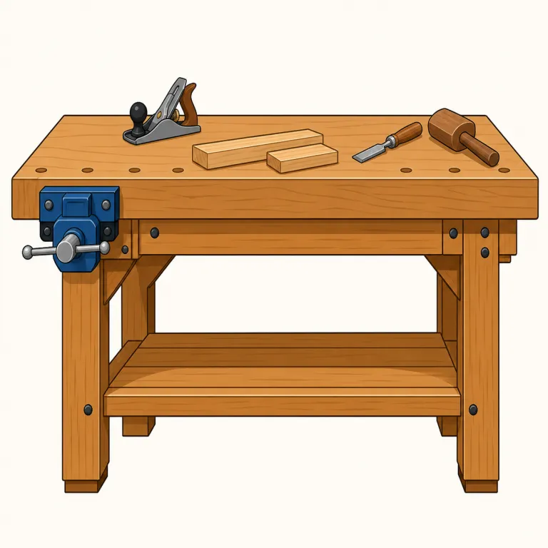 workbench（作業台・名詞）の覚え方イラスト — workbench は work + bench とそのまま分けると覚えやすい語です
