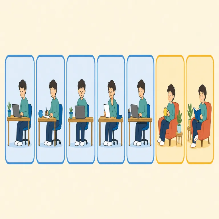workweek（勤務週・名詞）の覚え方イラスト — work＋weekをそのまま「仕事の一週間」と分解すると覚えやすい語です