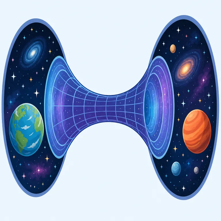 wormhole（ワームホール・名詞）の覚え方イラスト — worm と hole はどちらも基本語なので、まず「虫が通れる細い穴」を思い浮かべると形がつかめます