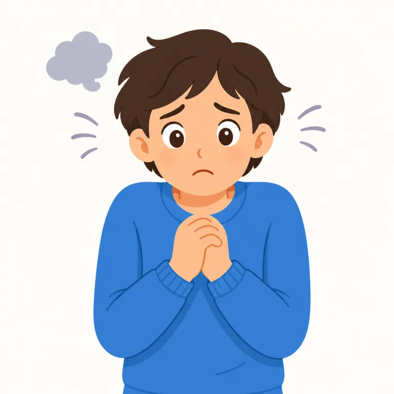 worried（心配している・形容詞）の覚え方イラスト — worry を知っていれば、その過去分詞 worried は「心配させられた状態」→「心配している」と覚えると定着しやすいです