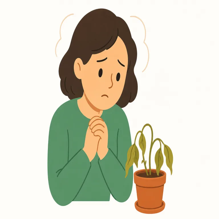 worry about（心配する・句動詞）の覚え方イラスト — このエントリでは worry about を、単に何かを気にする程度ではなく、悪い結果を想像して不安になる「〜を心配する」として覚えます