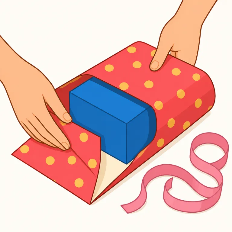 wrap（包む・動詞）の覚え方イラスト — wrap は「外側を覆って包む」という結果のイメージで覚えると、この「包む」の意味がつかみやすいです