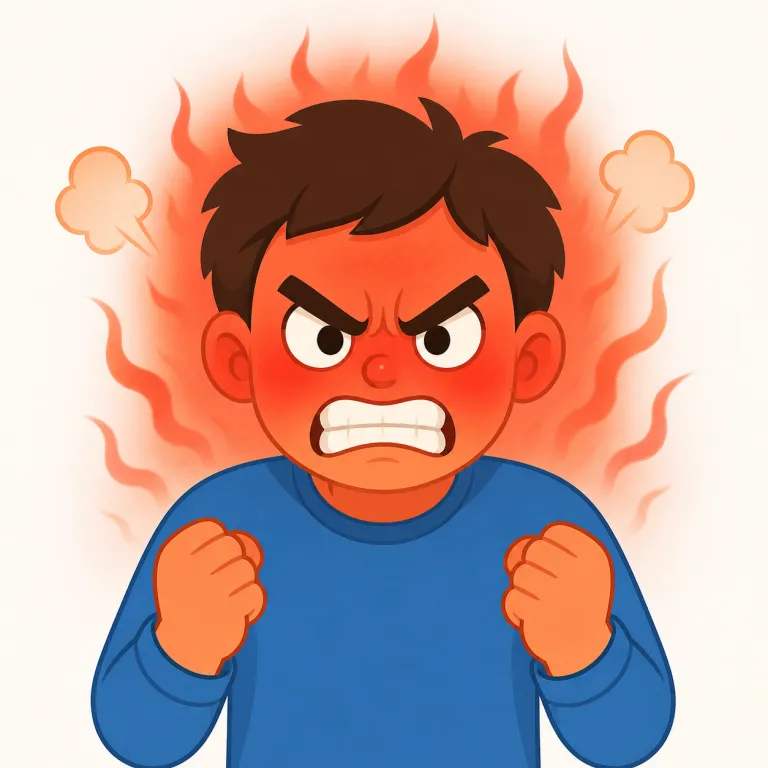 wrathful（激怒した・形容詞）の覚え方イラスト — angry よりかなり強く、furious に近いものの、wrathful は単にカッとなる感じより「怒りが全身に満ち、相手を罰しそうな」重く硬い響きがあります