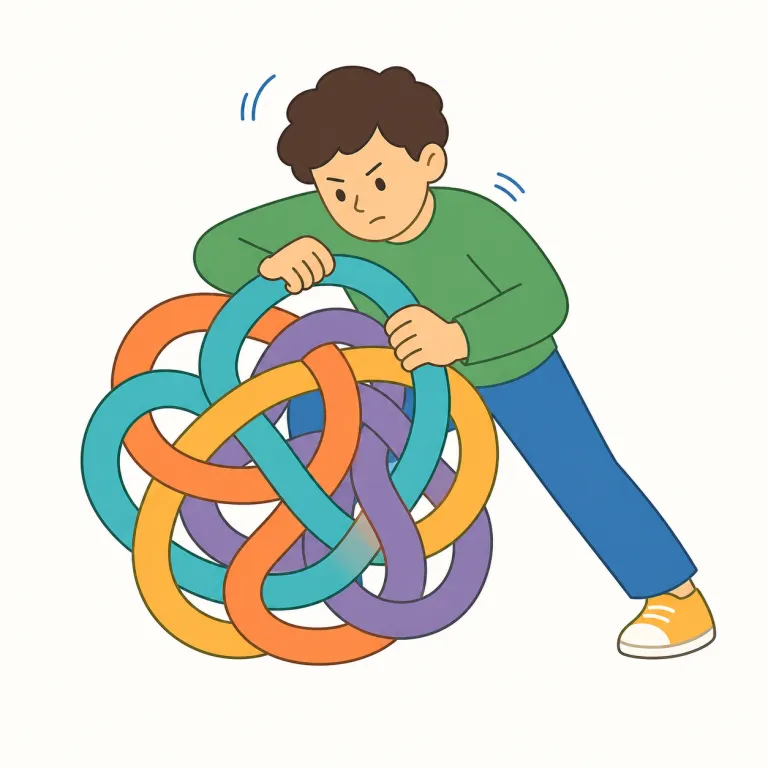 wrestle with（取り組む・句動詞）の覚え方イラスト — まず wrestle＝レスリングで相手と組み合う場面を思い出すとよい