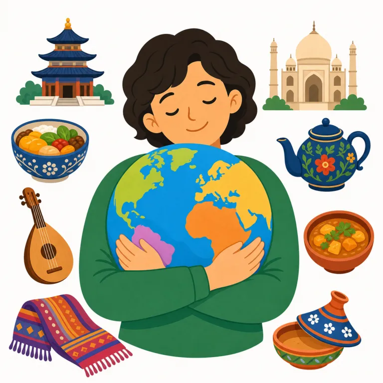 xenophile（外国好き・名詞）の覚え方イラスト — xeno- は xenophobia（外国人嫌悪）で見かける「外国の・異質な」、-phile は bibliophile や cinephile のように「〜を好む人」