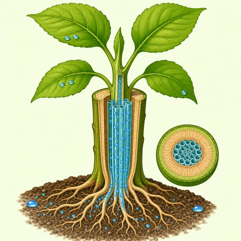 xylem（木部・名詞）の覚え方イラスト — xylem は phloem と対にして、「水を上へ運ぶ木部」と覚えると崩れにくいです