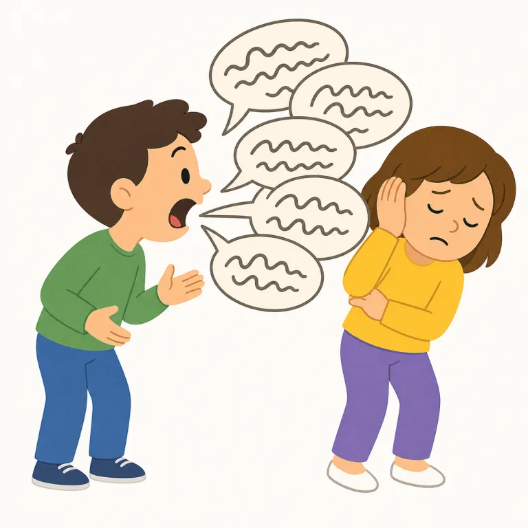yammering（しつこく文句を言う・動詞）の覚え方イラスト — yammering は、まず語尾の -ing で「今まさに続いている、だらだらした行為」と捉えると覚えやすいです