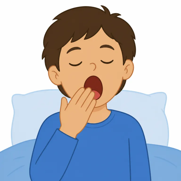 yawn（あくび・動詞）の覚え方イラスト — 名詞の yawn は「出てしまった一個のあくび」として、a yawn と数えられる小さな出来事で覚える