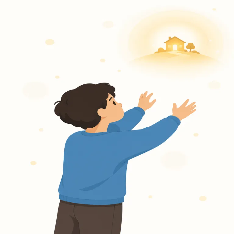 yearn for（切望する・句動詞）の覚え方イラスト — yearn for は、強い欲求や願いが長く続き、どうしても手に入れたいと感じることを表します