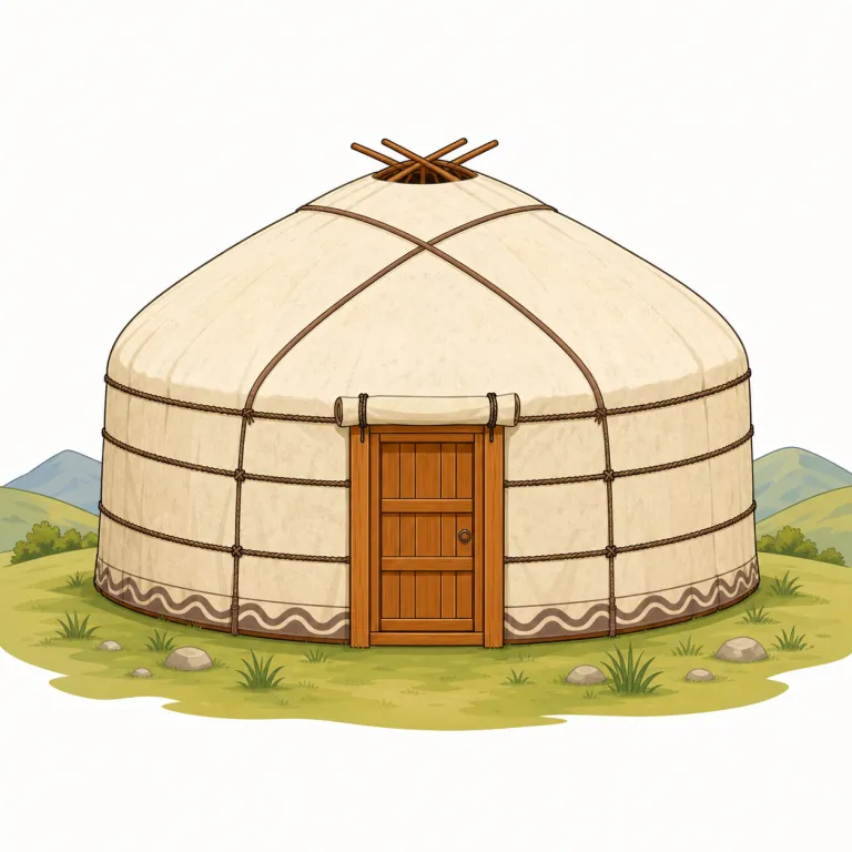 yurt（ユルタ（遊牧民の家）・名詞）の覚え方イラスト — この項目では yurt を「ユルタ」という文化的な住居名として覚えます