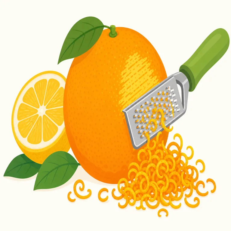 zest（（柑橘類の）皮・noun）の覚え方イラスト
