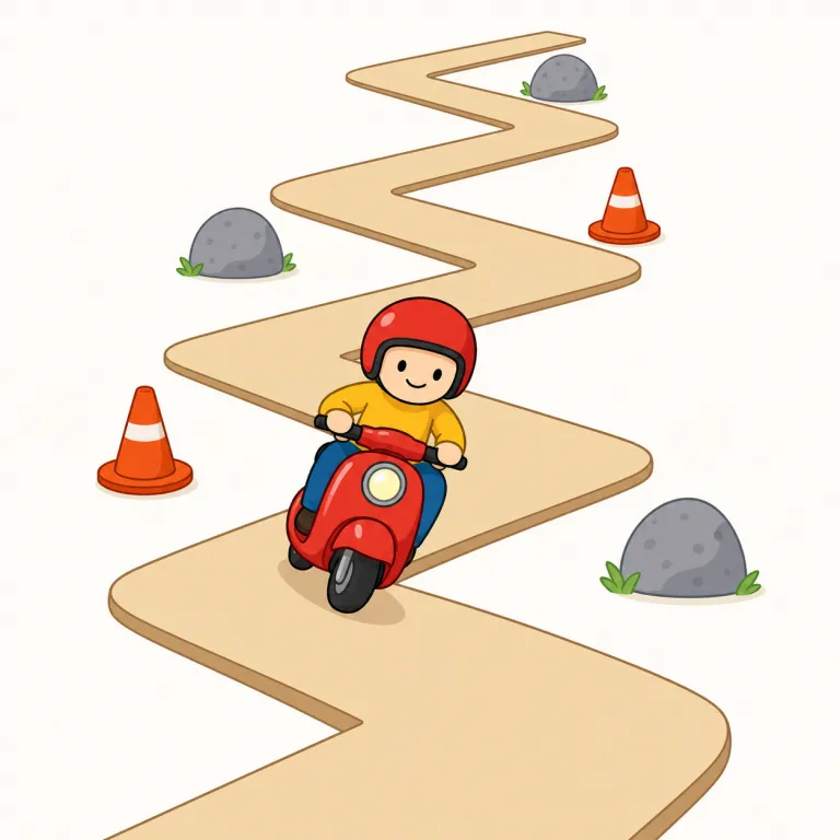 zigzagging（ジグザグに進む・動詞）の覚え方イラスト — zigzagging は、まず基本形 zigzag をひとかたまりで覚えるのが近道です