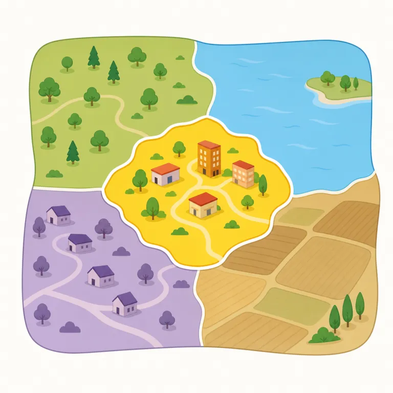 zone（区域、地帯・名詞）の覚え方イラスト — まず area よりも「ただの範囲」ではなく、ルールや役割で区切られた範囲だと押さえると定着しやすいです