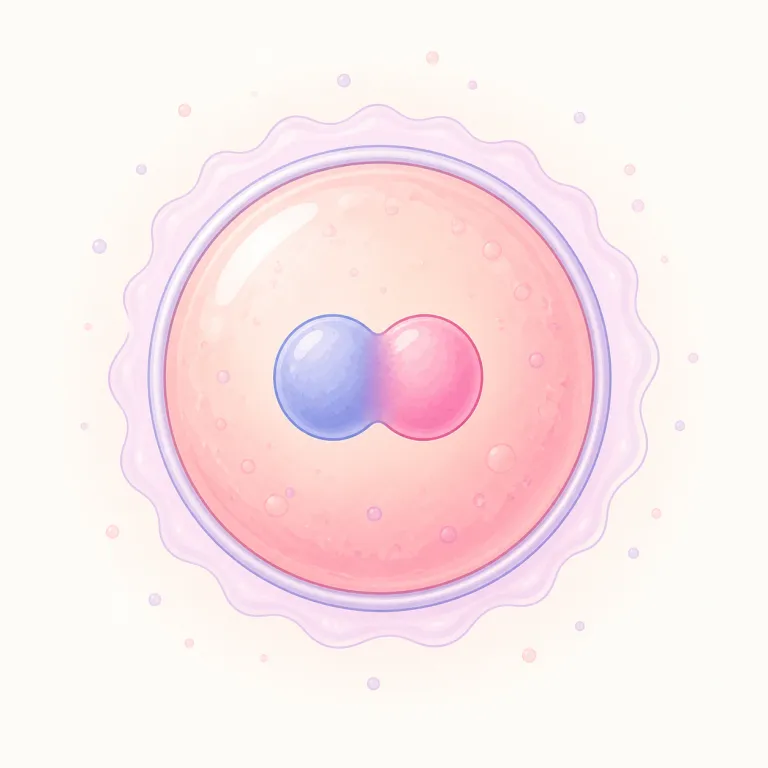 zygote（受精卵・名詞）の覚え方イラスト — zygote は biology の文脈でほぼ「受精してできた最初の1個の細胞」とセットで覚える